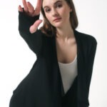 Cozee Bamboo Cardigan Waist Length black close up