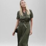 Cozee Women's Bamboo Silk dress olive green full length