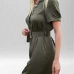 Cozee Women's Bamboo Silk Dress Olive Green side view 1