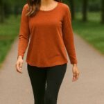 Cozee Women's bamboo long sleeve rust top front 5