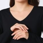 Women's Bamboo V-neck long sleeve top close up 1