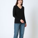 Bamboo V-neck long sleeve top close up 2 (1)