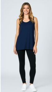 Cozee Womens relaxed singlet navy front 1