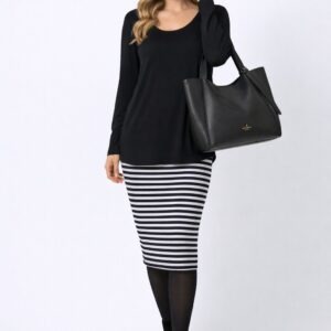 Whispers Bamboo Tube Skirt – Black & White Stripe